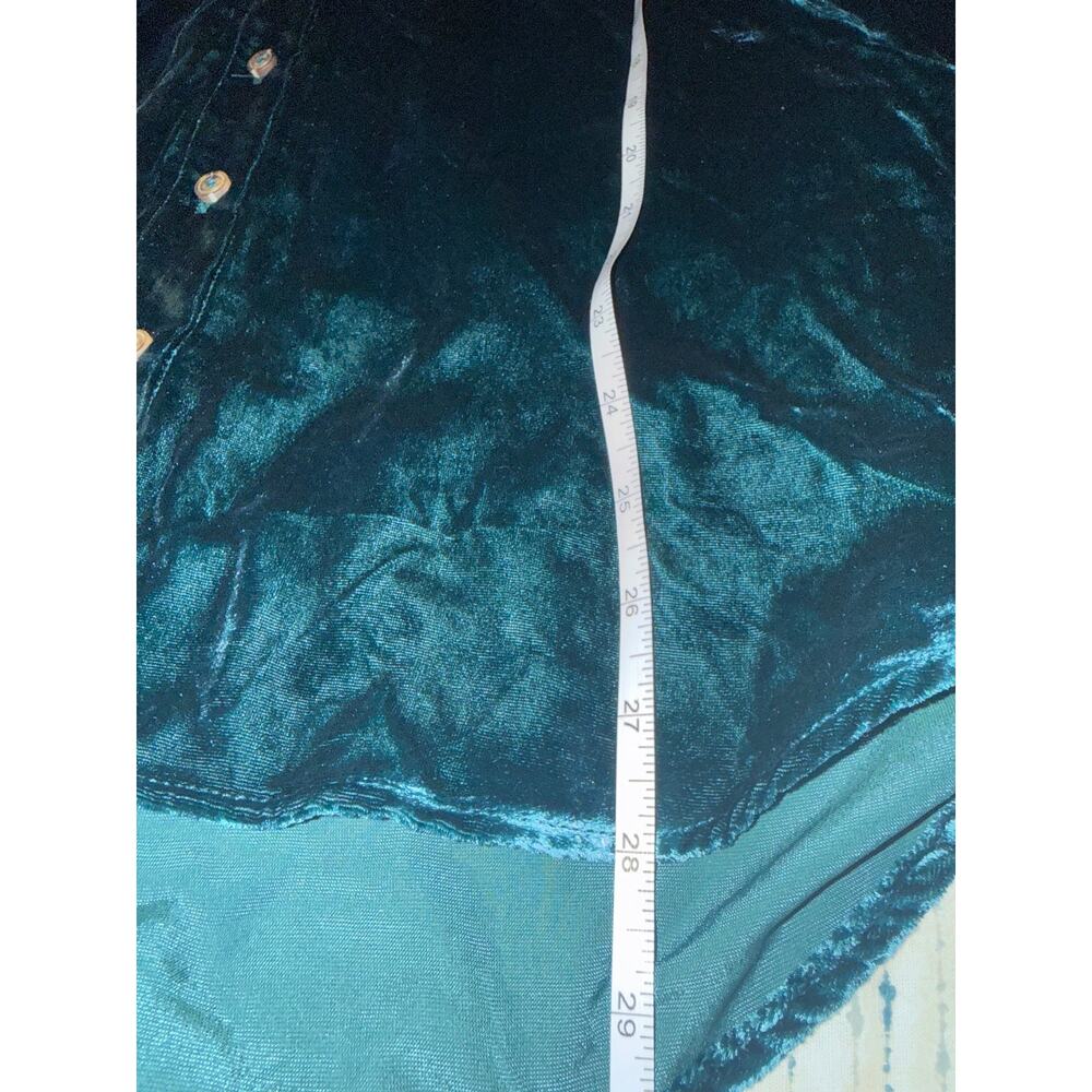 Pilcro Anthropologie Teal Green Long Sleeve Button Down Women’s Velvet Top Sz L - Picture 7 of 7